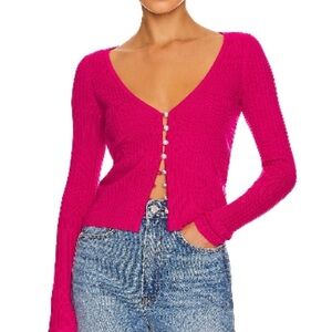 Lovers and Friends Fuchsia Ribbed Pearl-Button Cardigan
